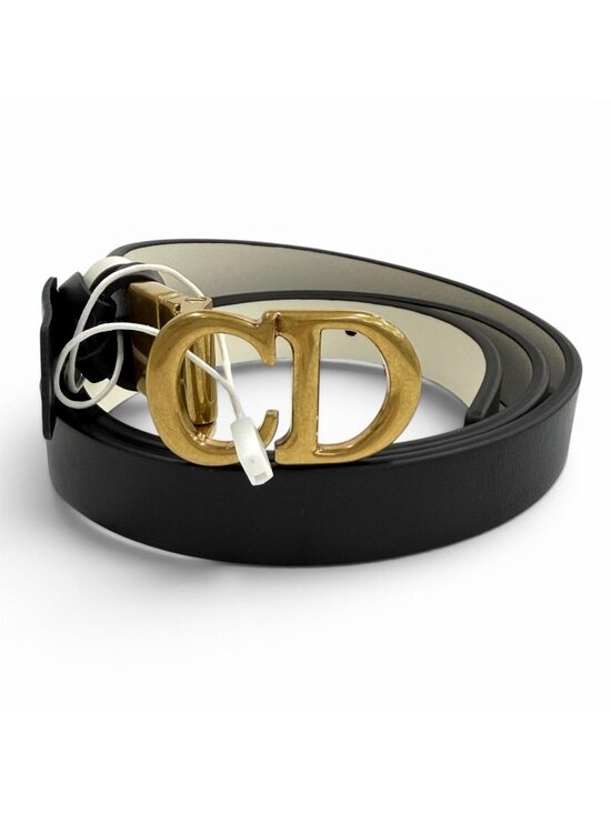 Dior Reversible CD Logo Buckle Leather Belt Black White Gold 85 main image 6